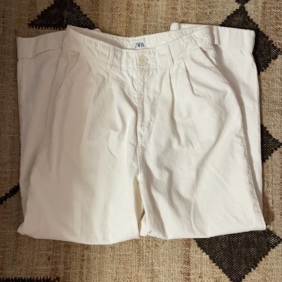 ZARA Premium White Slouch Pleated Denim Trousers 6 - Picture 7 of 7